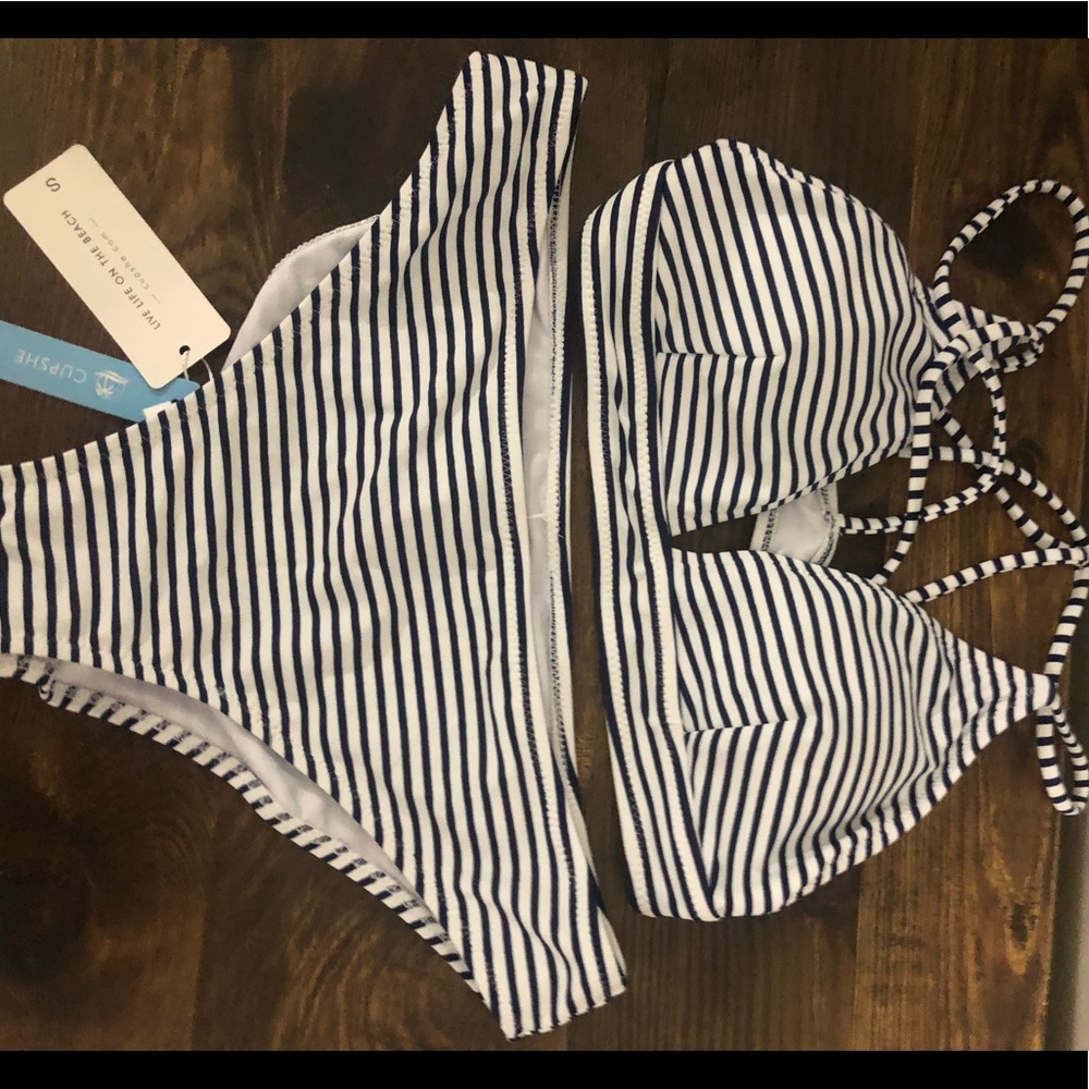 Striped blue and white cupshe bikini